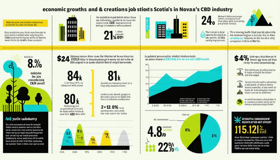 Chart displaying CBD industry job growth, tax revenue, and business development statistics in Nova Scotia